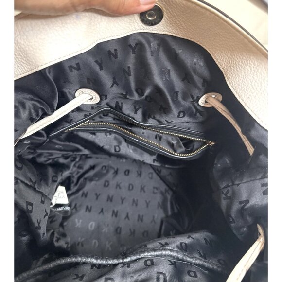 DKNY White Leather Drawstring Shoulder Bag With Tassels - Picture 9 of 15